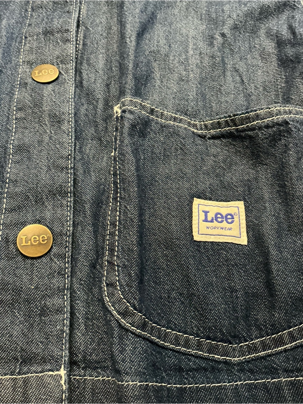 Lee Workwear Cropped Denim Chore Shirt Jacket Medium Dark Utility Button Front - Picture 4 of 8